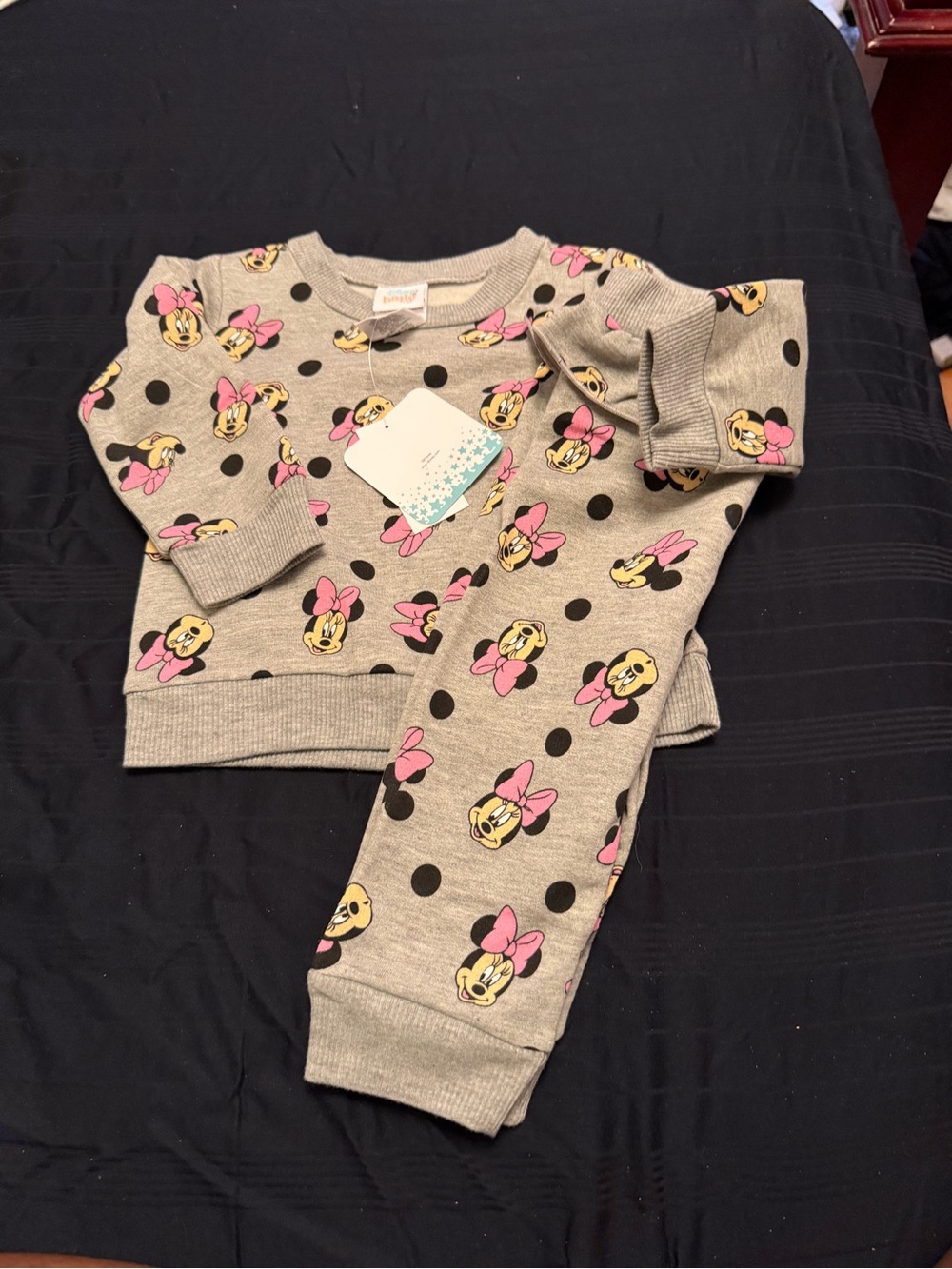Disney Gray Minnie Mouse Pajama Set with Pink Bows